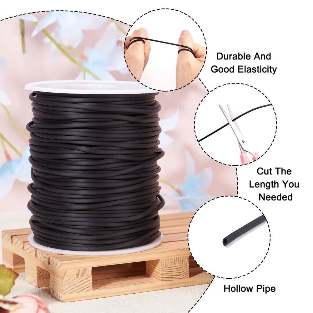 image-Pandahall 2mm 3mm 4mm Hollow Pipe Tubuing Rubber Cord with 1mm/1.5mm/2mm Hole Solid Rubber Tube Cord with Plasic Spool F80