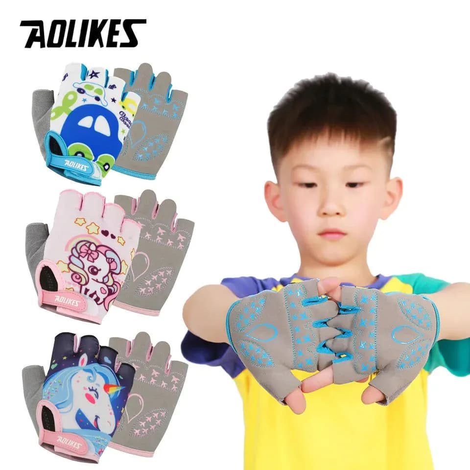 image-AOLIKES Kids Cycling Gloves Half Finger Skate Child Mountain Bike Bicycle Gloves Sports Gloves for Boys and Girls Children
