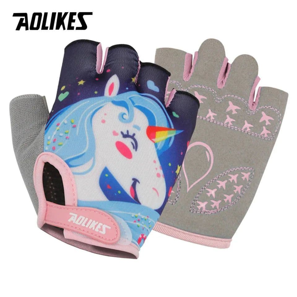 image-AOLIKES Kids Cycling Gloves Half Finger Skate Child Mountain Bike Bicycle Gloves Sports Gloves for Boys and Girls Children