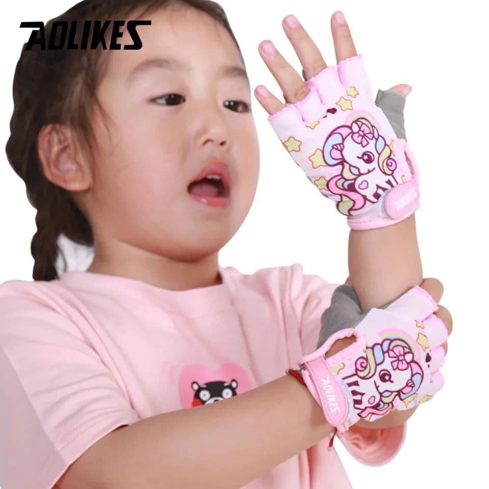 image-AOLIKES Kids Cycling Gloves Half Finger Skate Child Mountain Bike Bicycle Gloves Sports Gloves for Boys and Girls Children
