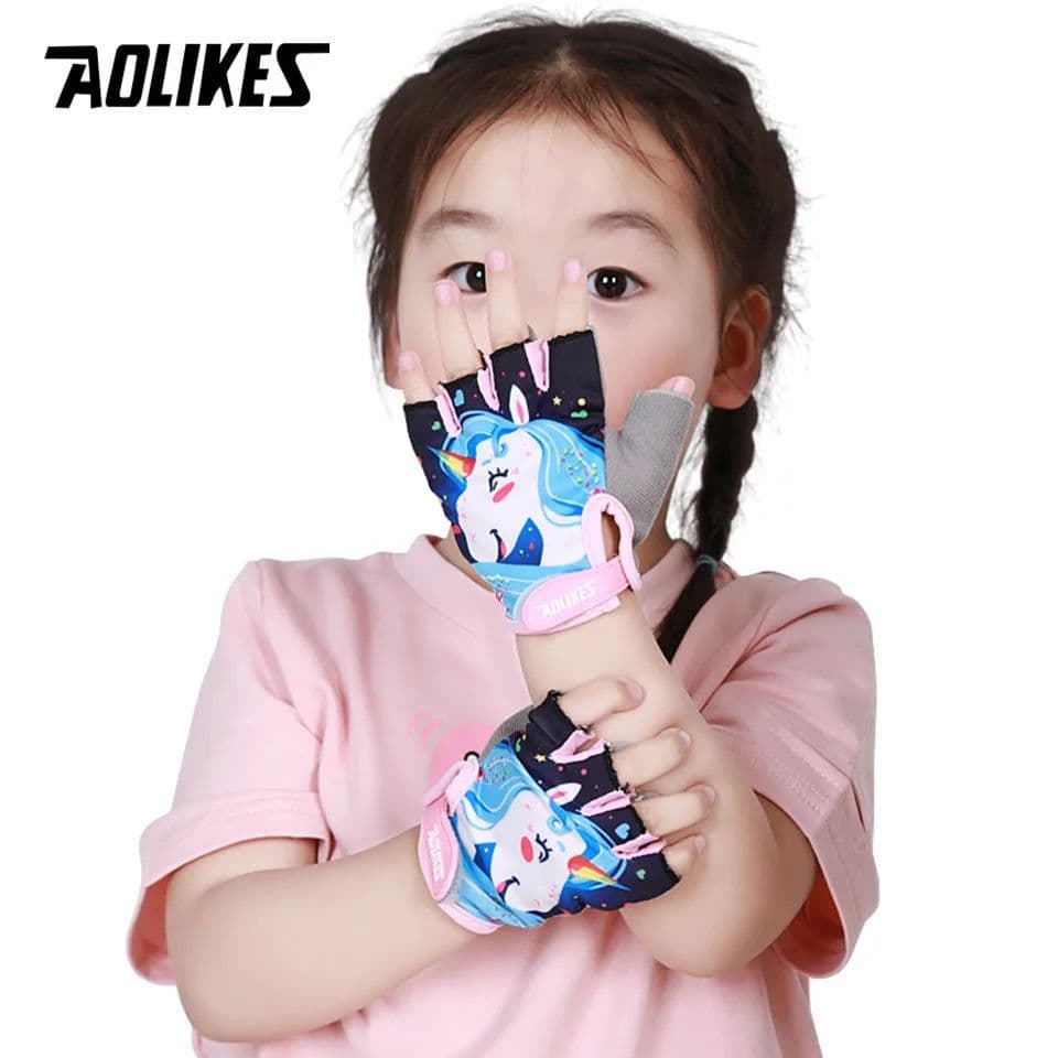 image-AOLIKES Kids Cycling Gloves Half Finger Skate Child Mountain Bike Bicycle Gloves Sports Gloves for Boys and Girls Children