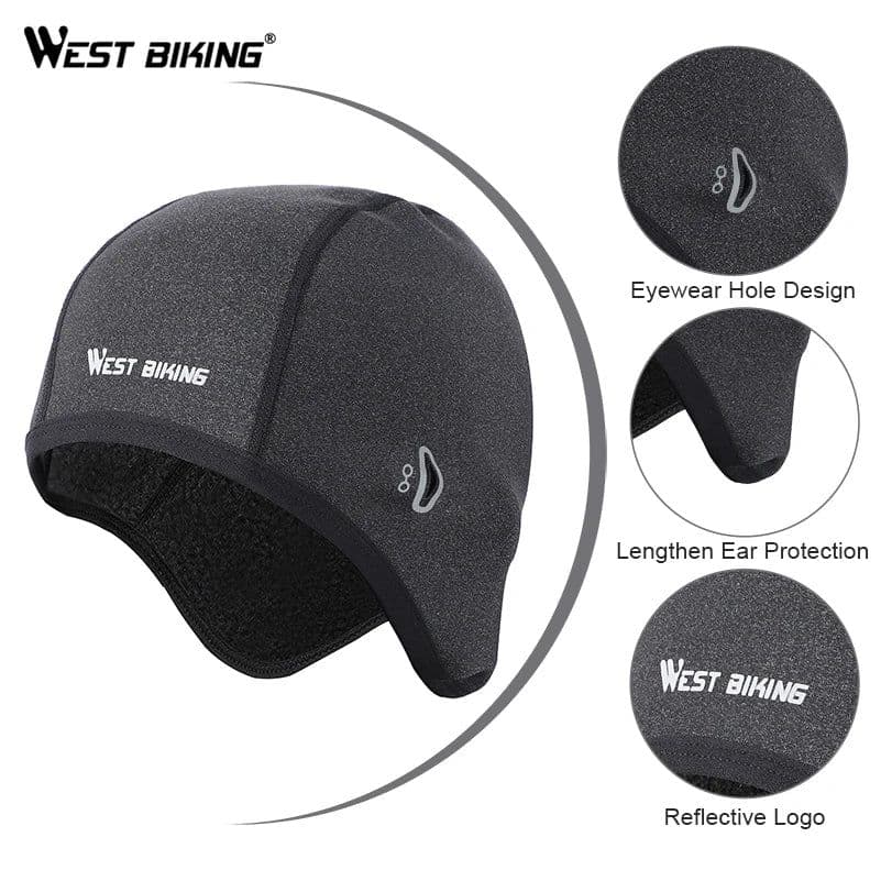 image-WEST BIKING Winter Fleece Bicycle CapsWindproofThermal Helmet LinerMen Women Bike Hats Outdoor Running Skiing Cycling Caps