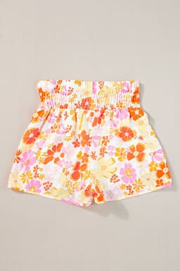 image-Pink Boho Floral Shirred High Waist Shorts