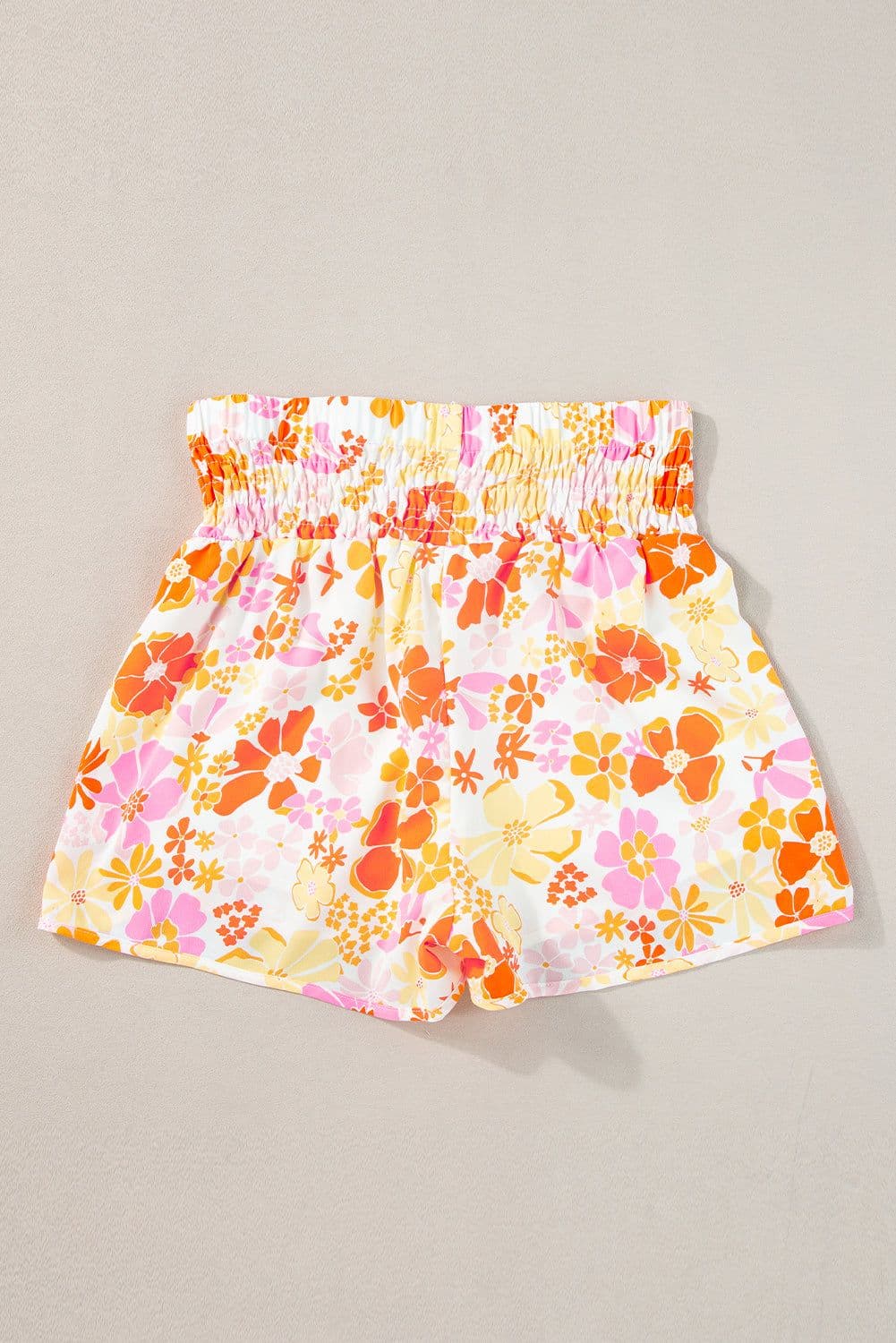 image-Pink Boho Floral Shirred High Waist Shorts