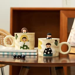 image-Retro Couple Water Cup Ceramic Cup Mug With Lid
