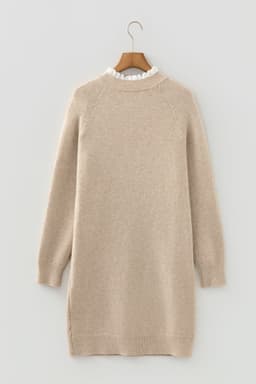 image-Parchment Button Lace Detail Raglan Sleeve Shift Mini Sweater Dress
