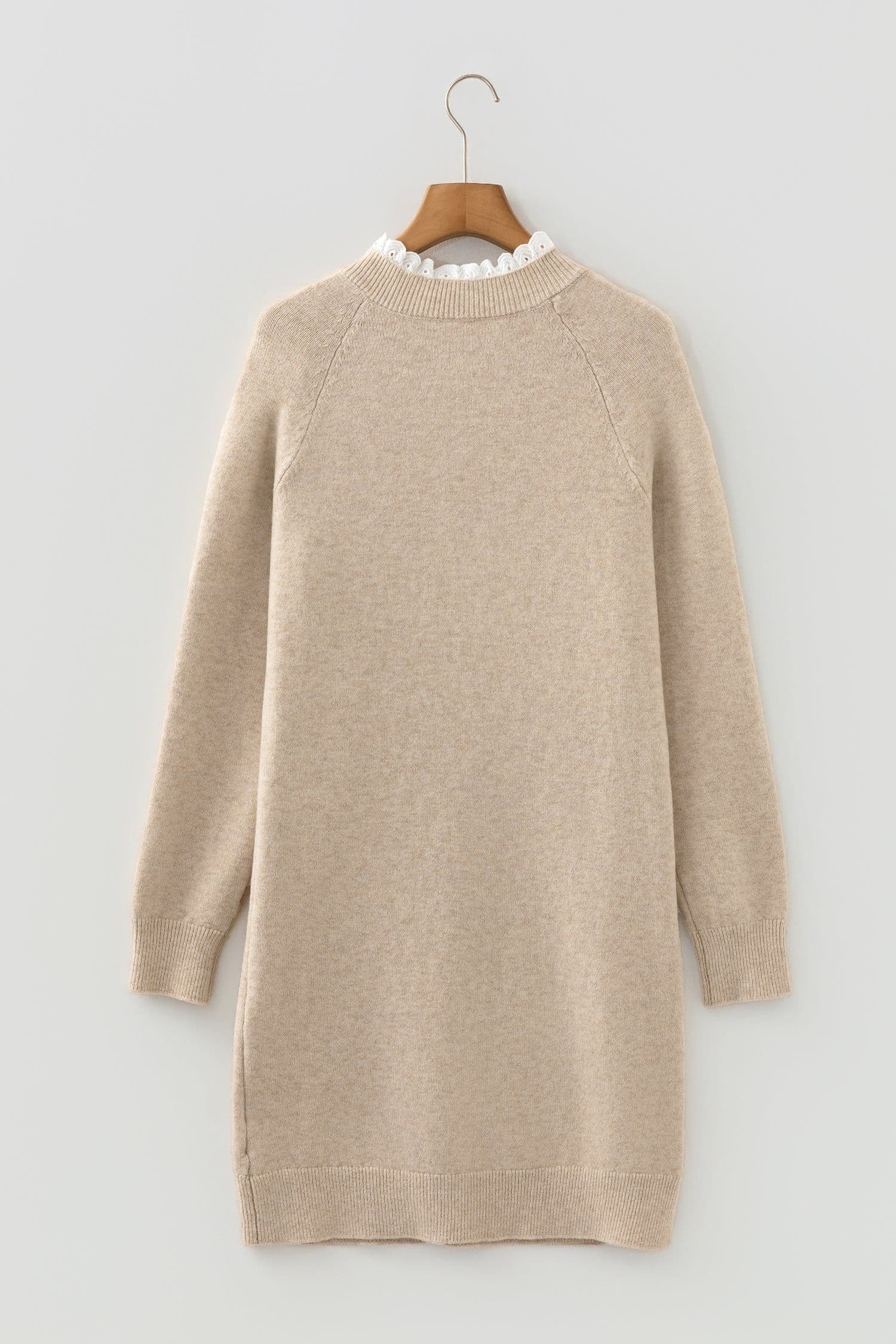 image-Parchment Button Lace Detail Raglan Sleeve Shift Mini Sweater Dress