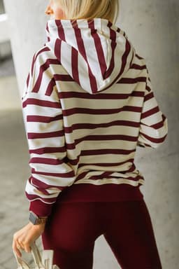 image-Red Stripe Pullover Hoodie & Solid Pants 2pc Set