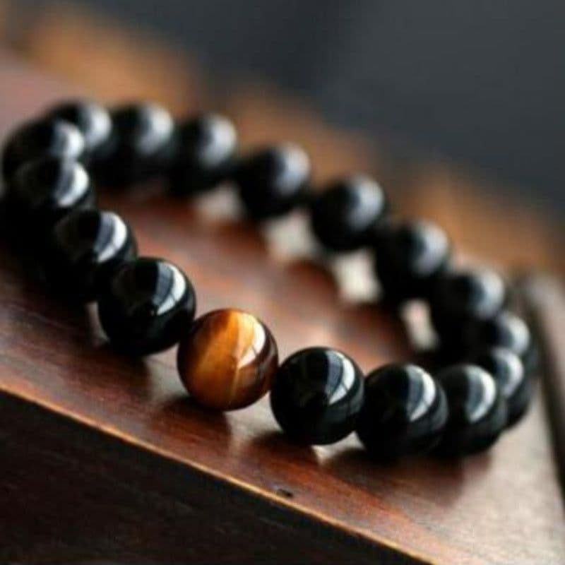 image-Natural Black Onyx With Stone Tiger Eyes Energy Bracelet