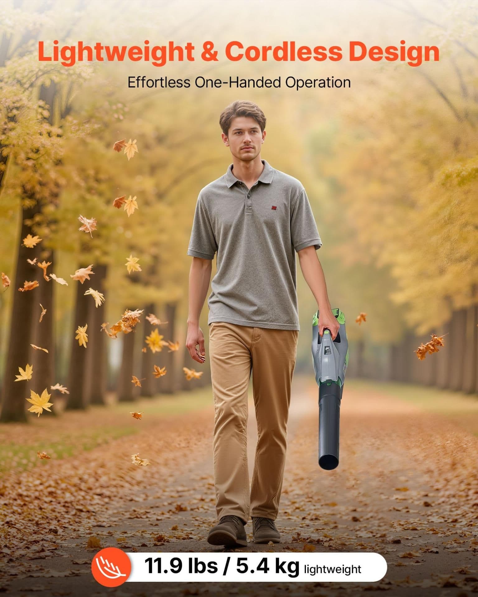 image-VEVOR Cordless Leaf Blower, 60V Powerful Electric Leaf Blower with 5.0Ah Battery, Fast Charging & Quiet Operation, 3 Speed Control, 650 CFM/125 MPH Lightweight Powered Blowers for Leaves Lawn Care