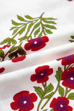 image-White Floral Blouse - Short Puff Sleeve Contrast