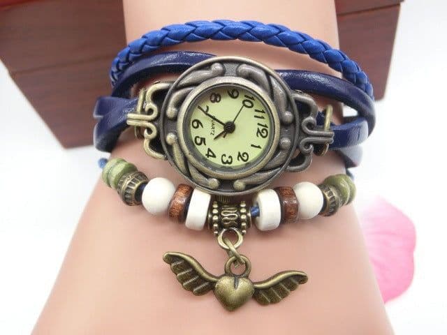 image-Vintage casual flying heart pendant bracelet belt watch