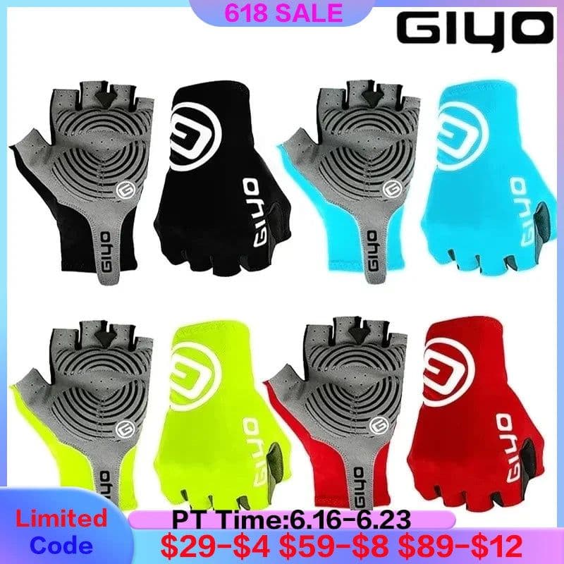 image-Giyo Half-finger Gloves Anti-slip Bicycle Mitten Lycra Fabric Men's Cycling Fingerless Gloves MTB Road Bike Summer Short Gloves