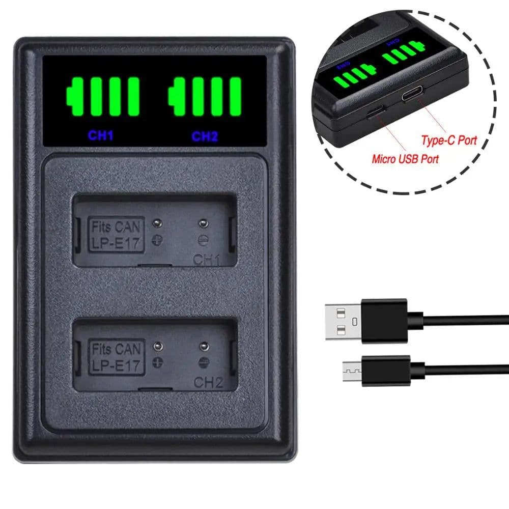 image-Batmax LP-E17 LPE17 LP E17 Camera Battery+NEW LED Dual USB Charger for Canon EOS R8 RP 200D 250D M3 M5 M6 750D 760D T6s 800D T8i