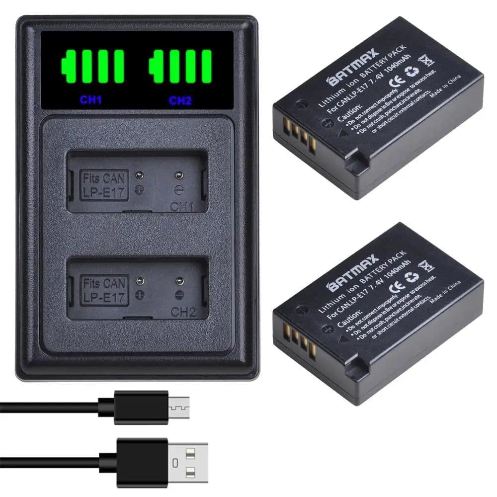 image-Batmax LP-E17 LPE17 LP E17 Camera Battery+NEW LED Dual USB Charger for Canon EOS R8 RP 200D 250D M3 M5 M6 750D 760D T6s 800D T8i