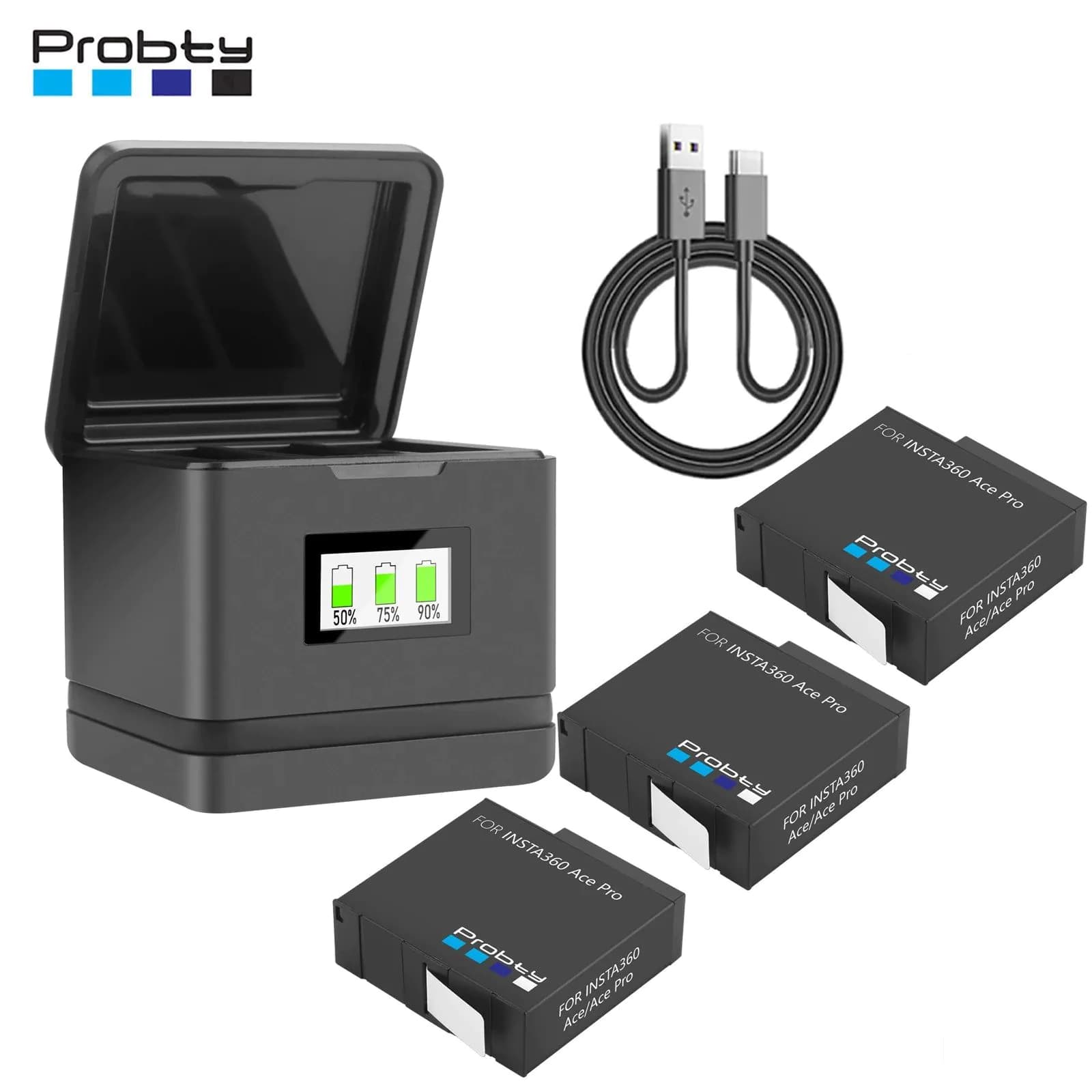 image-Battery For Insta360 Ace Pro +OLED Color Display Charger Case Battery Charge Storage Station For Insta360 Ace Pro Accessories