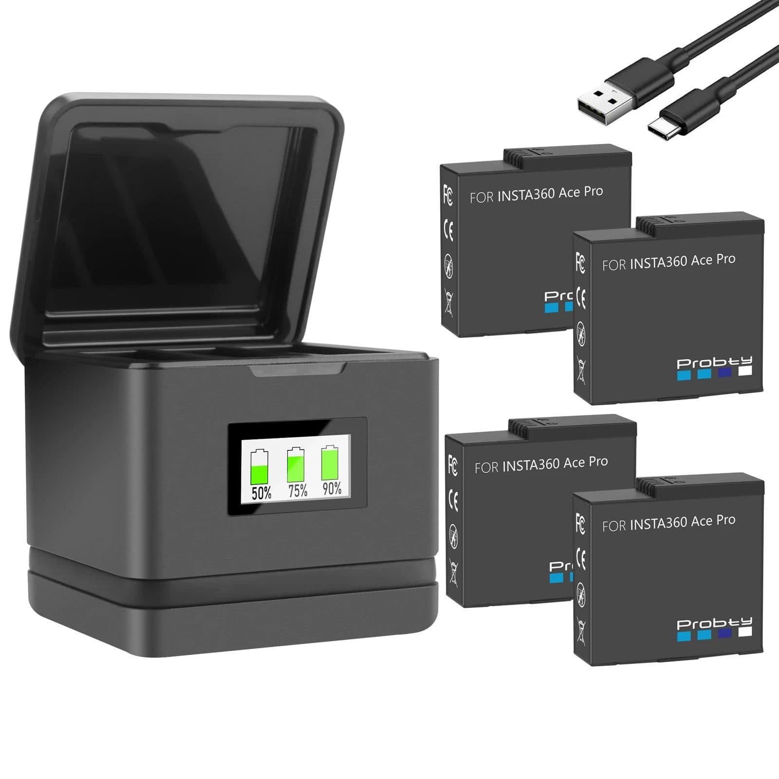 image-Battery For Insta360 Ace Pro +OLED Color Display Charger Case Battery Charge Storage Station For Insta360 Ace Pro Accessories