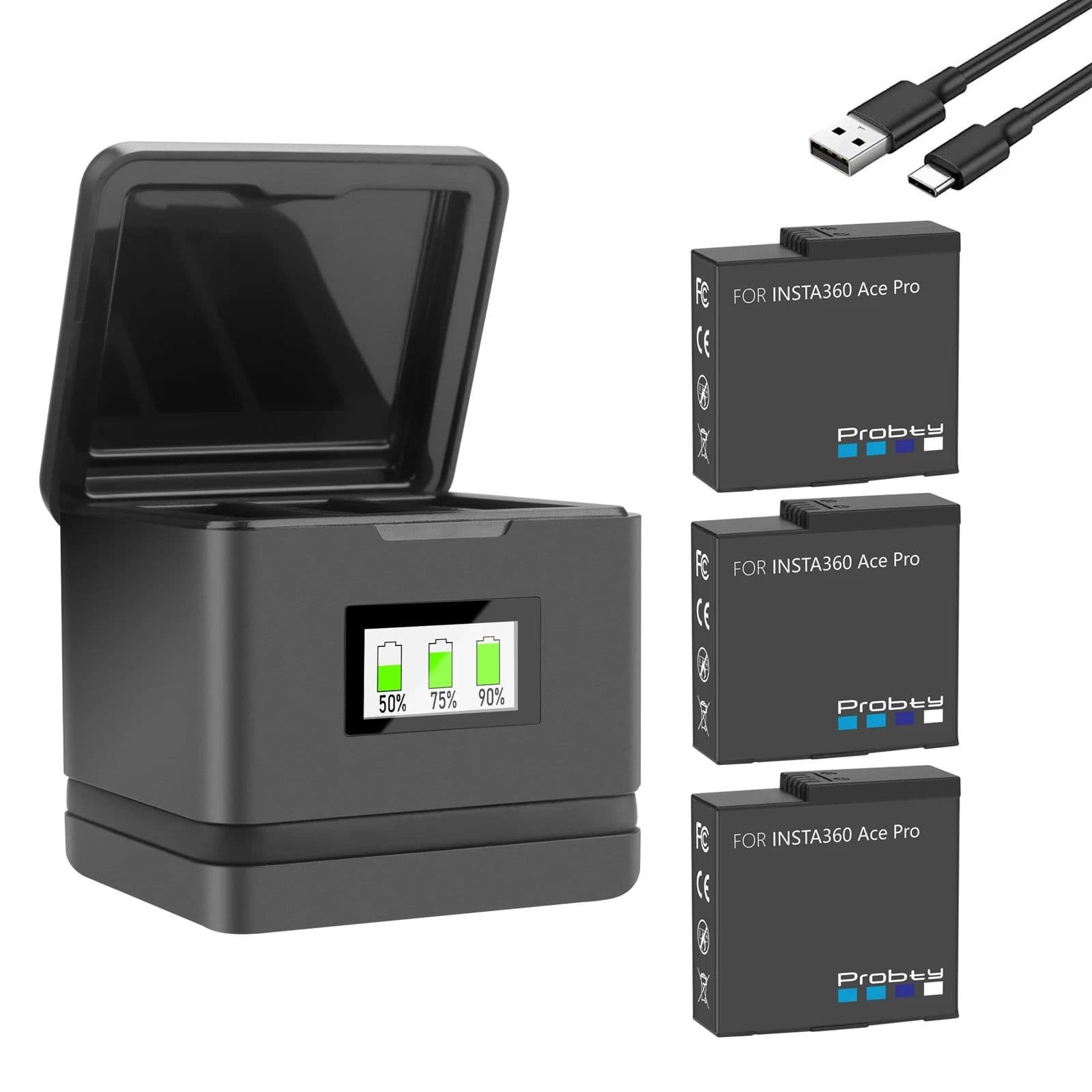 image-Battery For Insta360 Ace Pro +OLED Color Display Charger Case Battery Charge Storage Station For Insta360 Ace Pro Accessories