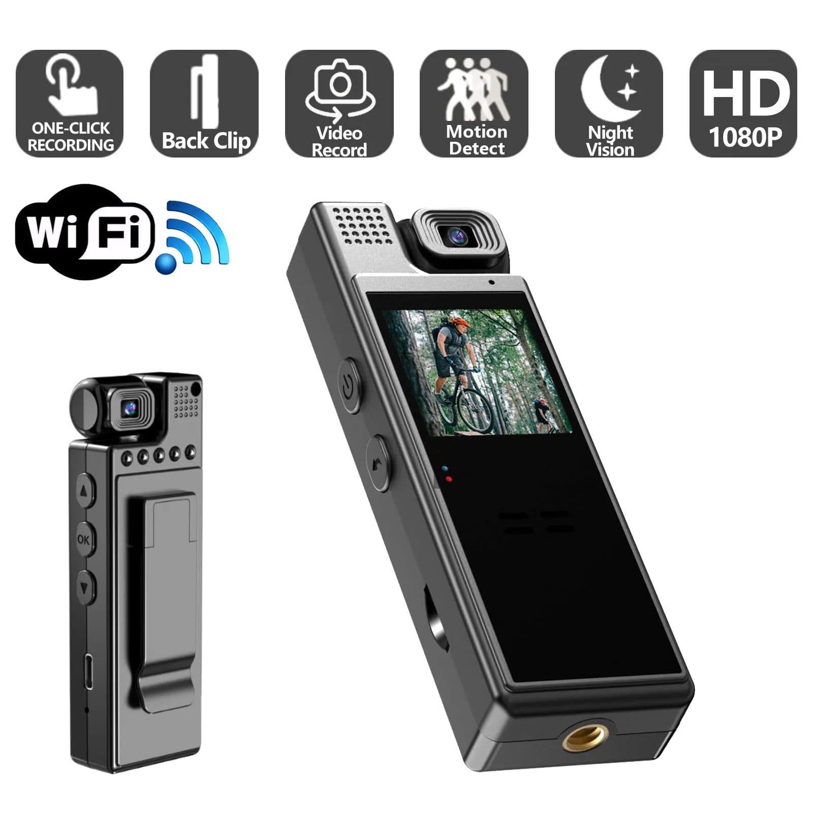 image-NEW Wifi 1080P HD Video Recorder 180° Ratotion Lens Camcorder with Night Vision Portable Conference Outdoor Clip Action Camera