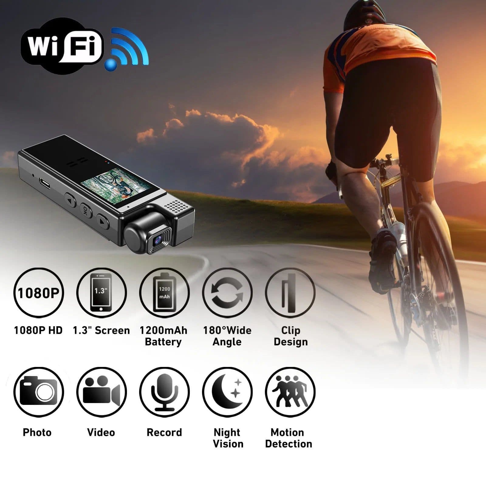 image-NEW Wifi 1080P HD Video Recorder 180° Ratotion Lens Camcorder with Night Vision Portable Conference Outdoor Clip Action Camera