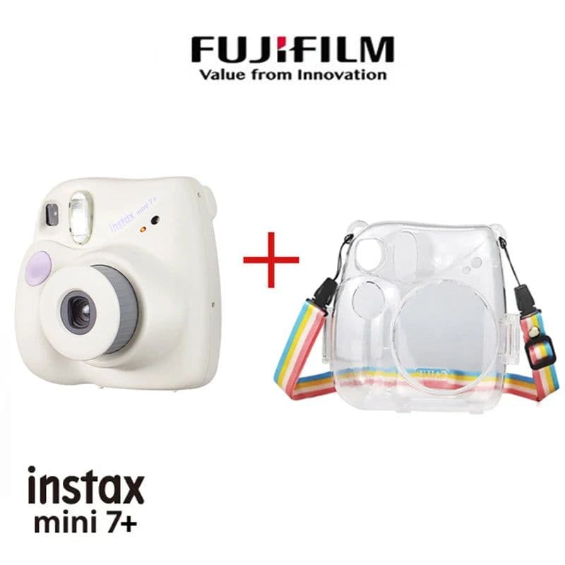 image-Fujifilm Instant Camera Mini 7+ Camera White For Mini Photo Paper Autofocus Wristband For Girls Birthday New Year Holiday Gifts