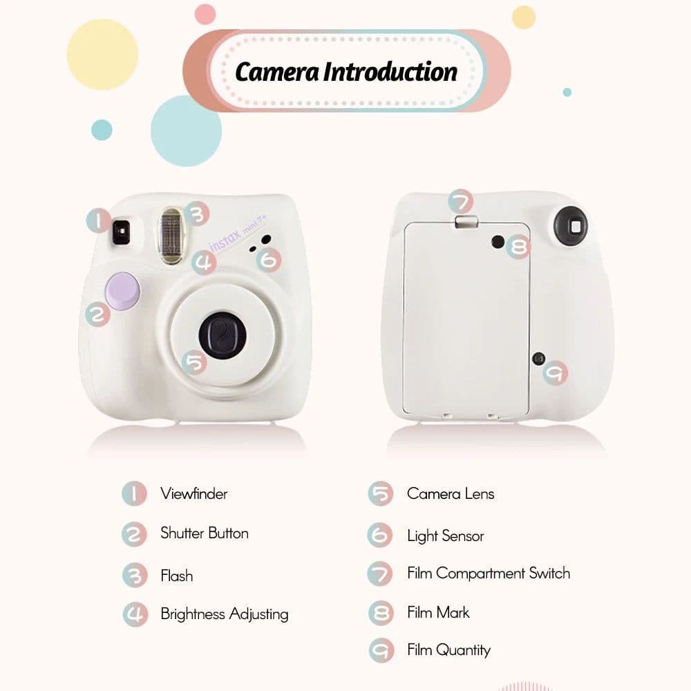 image-Fujifilm Instant Camera Mini 7+ Camera White For Mini Photo Paper Autofocus Wristband For Girls Birthday New Year Holiday Gifts