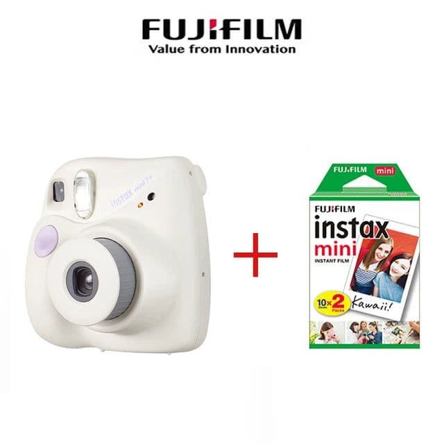 image-Fujifilm Instant Camera Mini 7+ Camera White For Mini Photo Paper Autofocus Wristband For Girls Birthday New Year Holiday Gifts