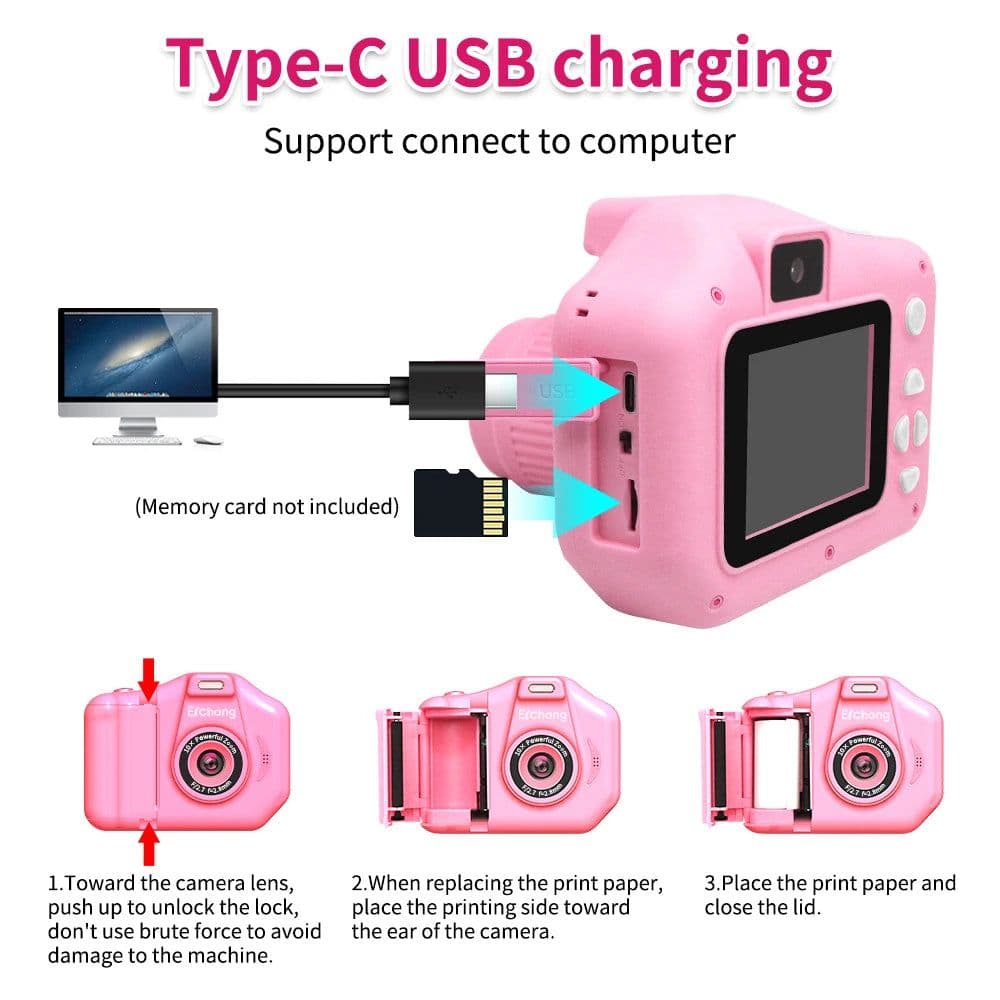 image-Selfie Children Instant Printing Camera 1080P Video HD Screen Child Camera Girls Boys Brithday Gift For 4-12 Years Kids