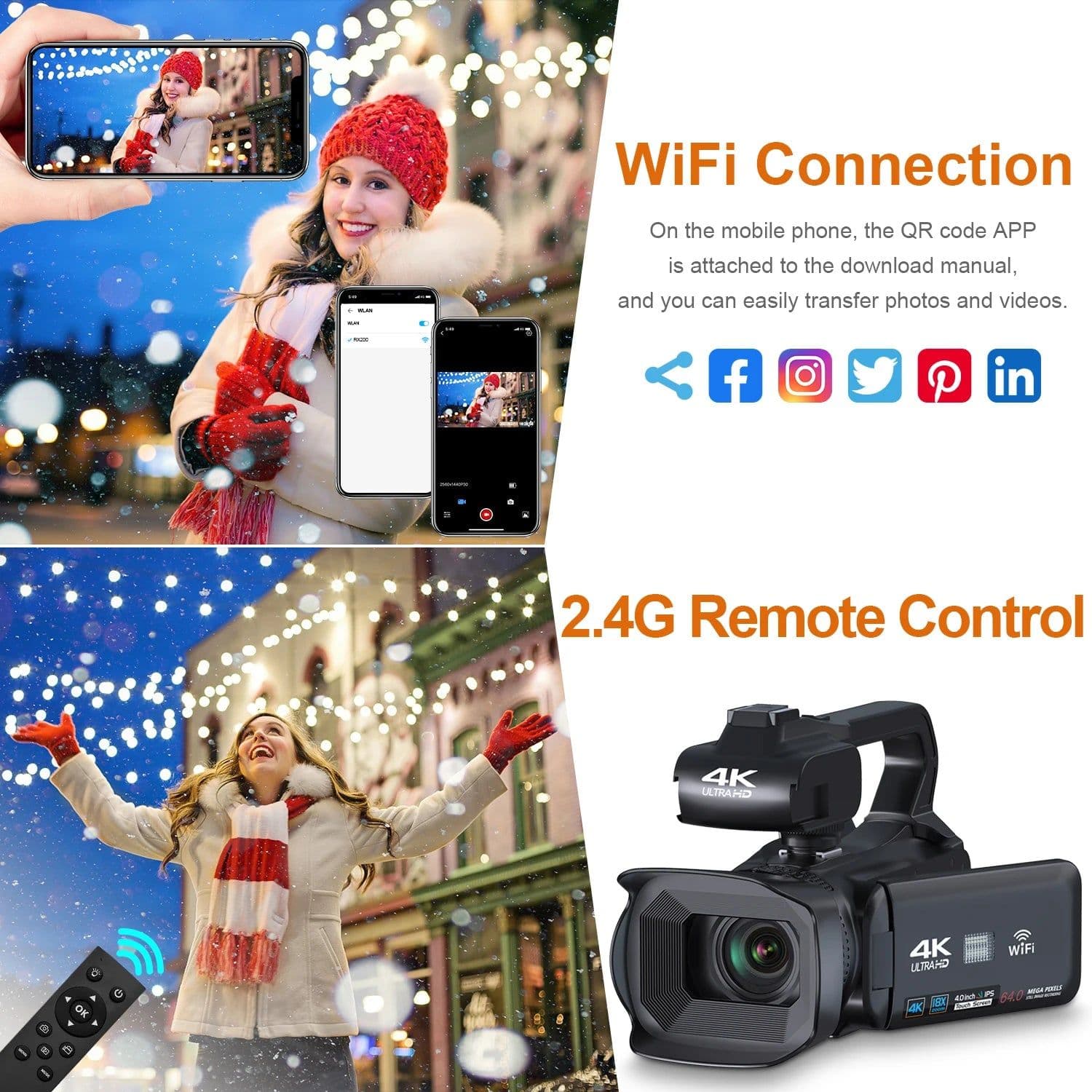 image-4k Camera Professional for Photography 18x Digital Zoom Full HD Camcorder Youtube Video Outdoor Live Streaming Cameras with Wifi