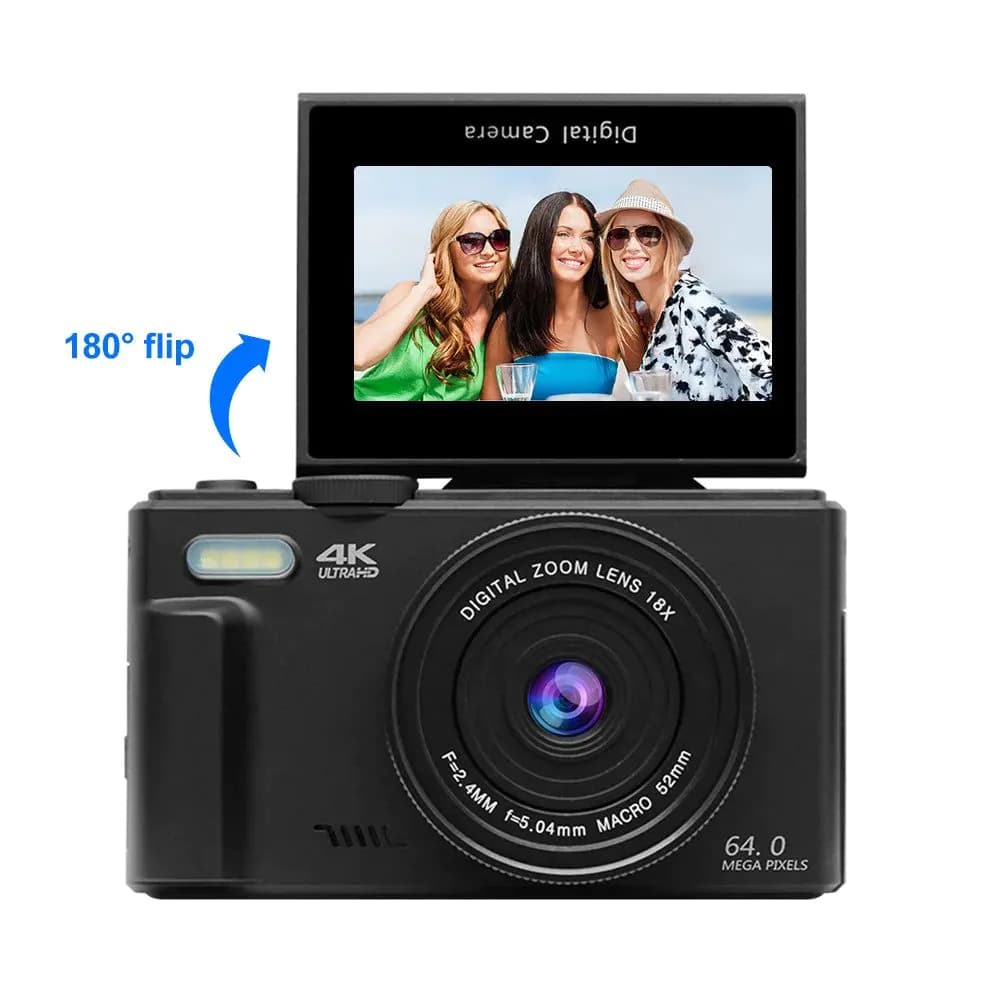 image-Compact Digital Photography Camera 4K 18X Digital Zoom Vintage Vlog Video Recorder YouTube 180° Flip Screen Selfile WiFi Web Cam