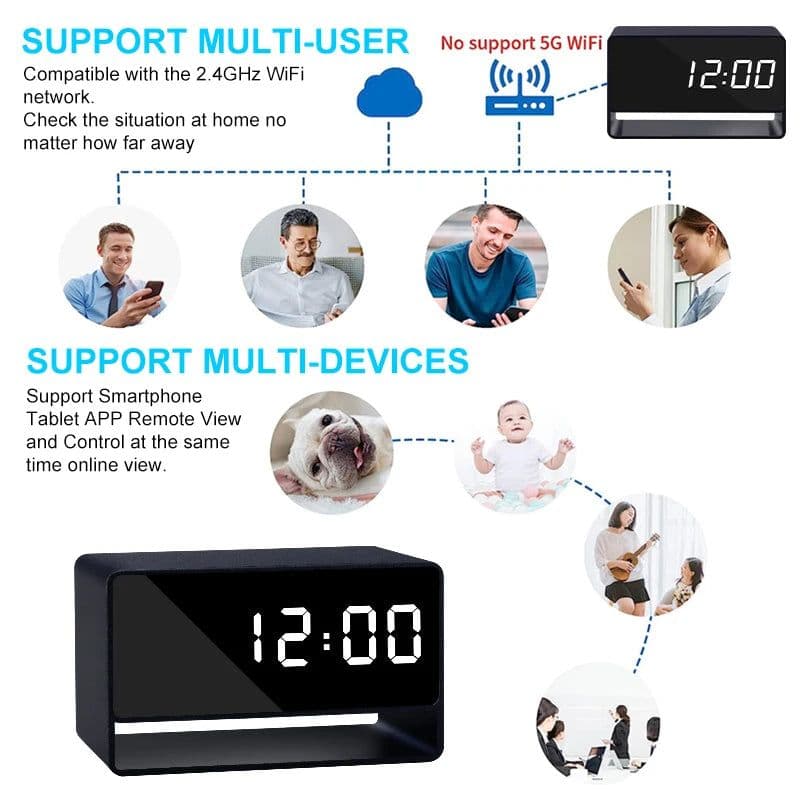 image-Alarm Clock Mini Camera 1080P HD APP Wifi Wireless IR Night Vision DVR Motion Detection Surveillance Security Recorder Monitor