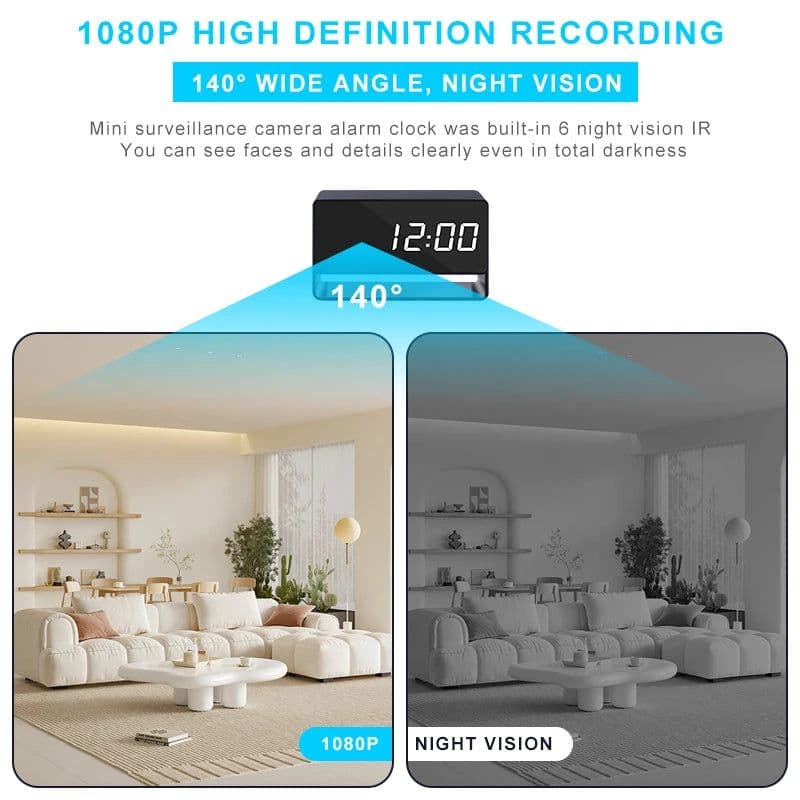 image-Alarm Clock Mini Camera 1080P HD APP Wifi Wireless IR Night Vision DVR Motion Detection Surveillance Security Recorder Monitor