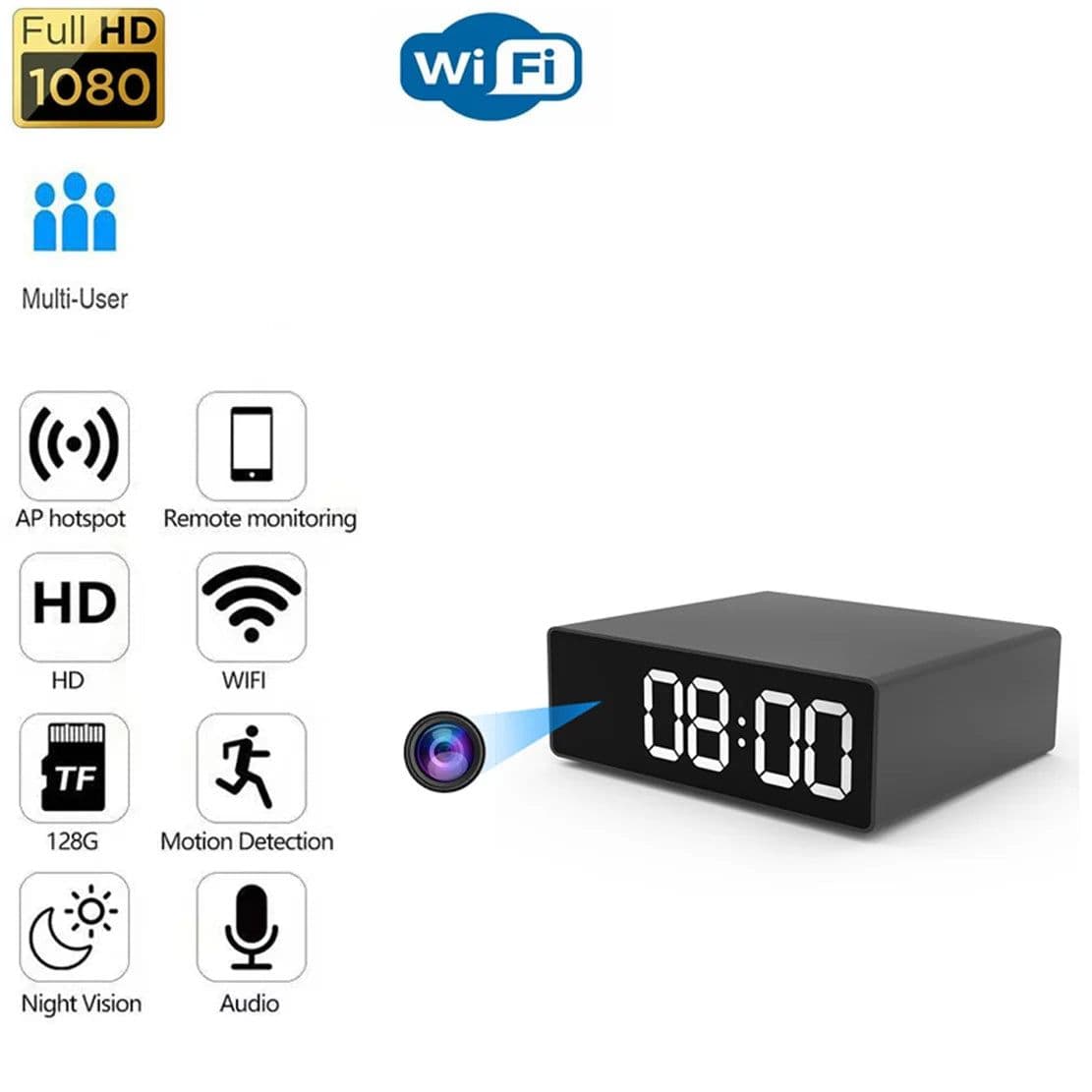 image-Alarm Clock Mini Camera 1080P HD APP Wifi Wireless IR Night Vision DVR Motion Detection Surveillance Security Recorder Monitor