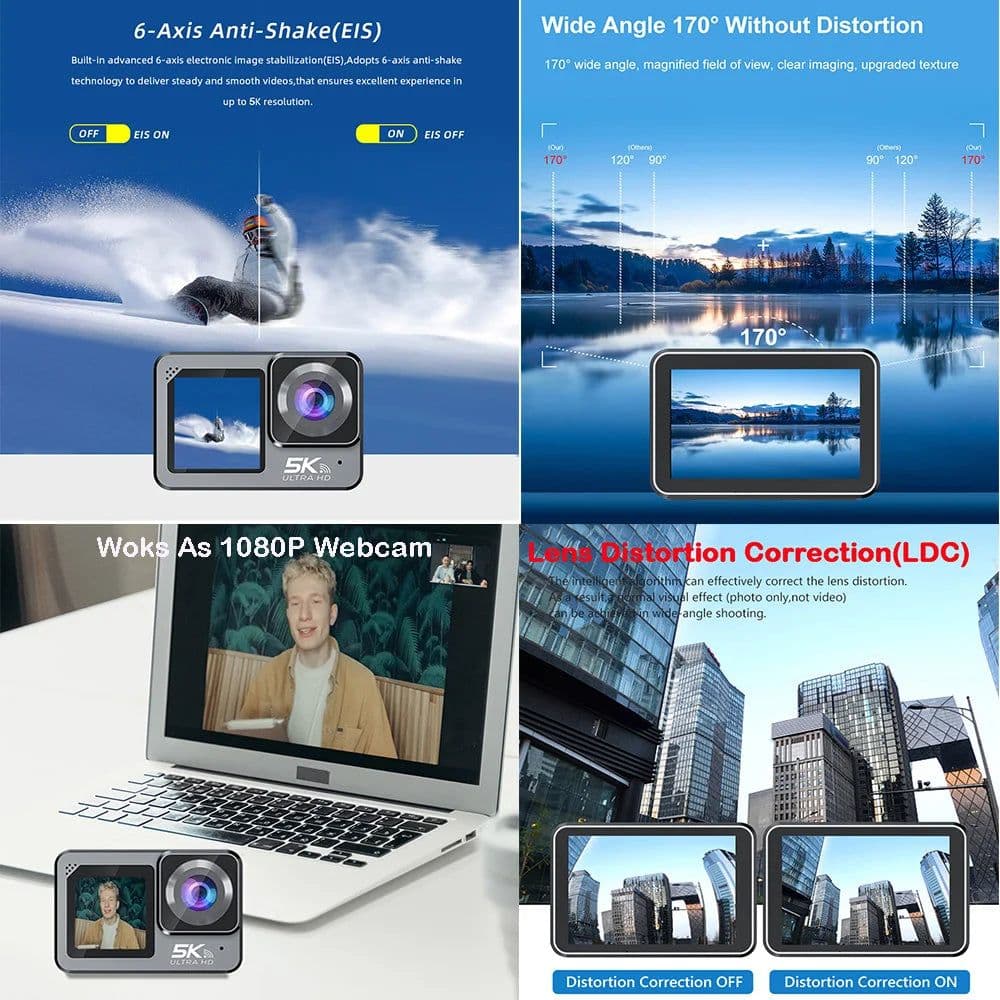 image-Action Camera F6W Wireless Mic 5K 4K60FPS 48MP 2.2" Touch LCD EIS Dual Screen Wi-Fi 170D Waterproof 30M 8X Zoom Sports Camera