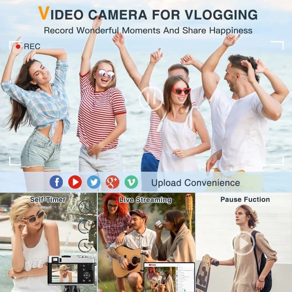 image-4K Digital Camera Auto Focus 48MP Vlogging Camera for YouTube and Anti-Shake Video Camera Autofocus with Viewfinder Flash & Dial