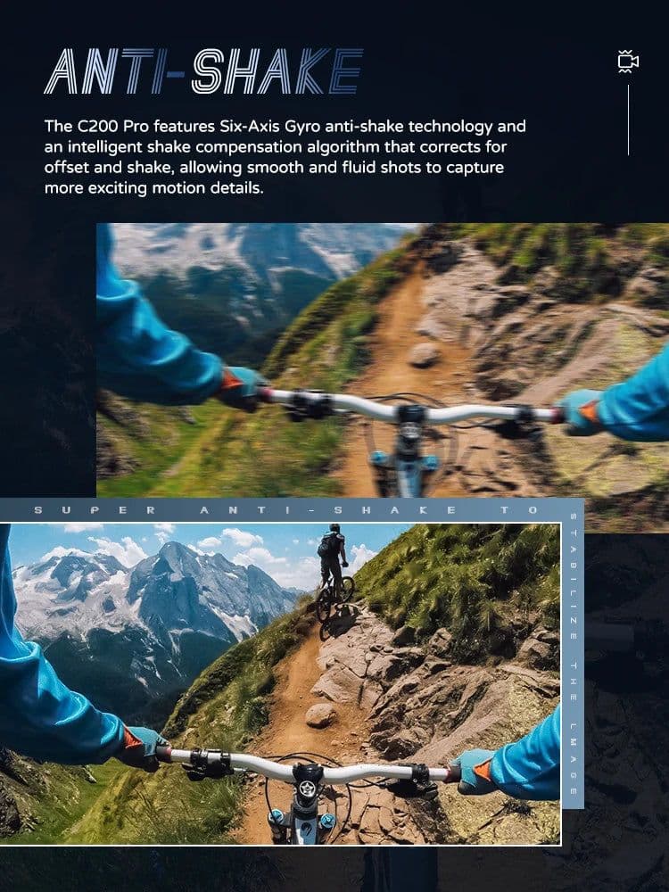 image-SJCAM C200 Pro 4K Action Camera with Portable Body 5M Waterproof FHD 6-Axis GYRO Video Body 5G WiFi Night Vision Sports DV