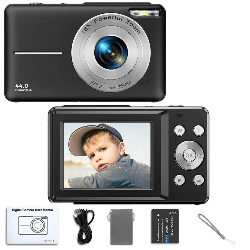 image-HD Digital Camera 44MP 1080P FHD Photography Camera Video Camcorder 16X Zoom Portable Vlogging Camera for Kids Adults Beginners
