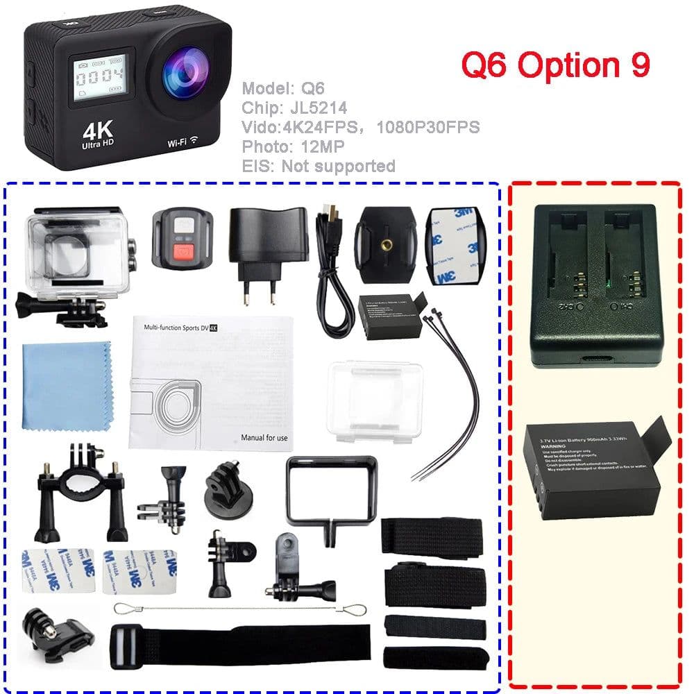 image-Q6S Action Camera Ultra HD 4K/60fps 24MP WiFi 2" IPS Screen170D Underwater 30M Anti-Shake With Sony 386 Lens Helmet Video Camera