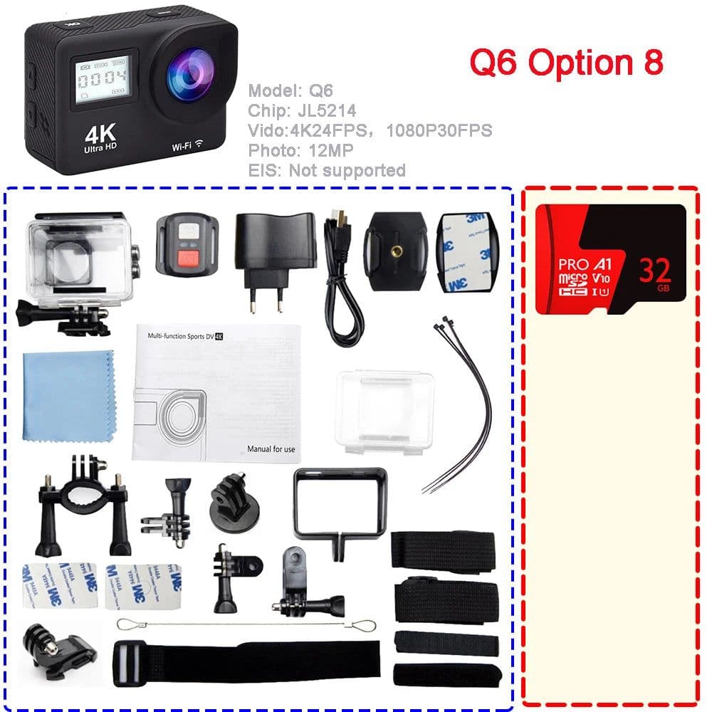 image-Q6S Action Camera Ultra HD 4K/60fps 24MP WiFi 2" IPS Screen170D Underwater 30M Anti-Shake With Sony 386 Lens Helmet Video Camera