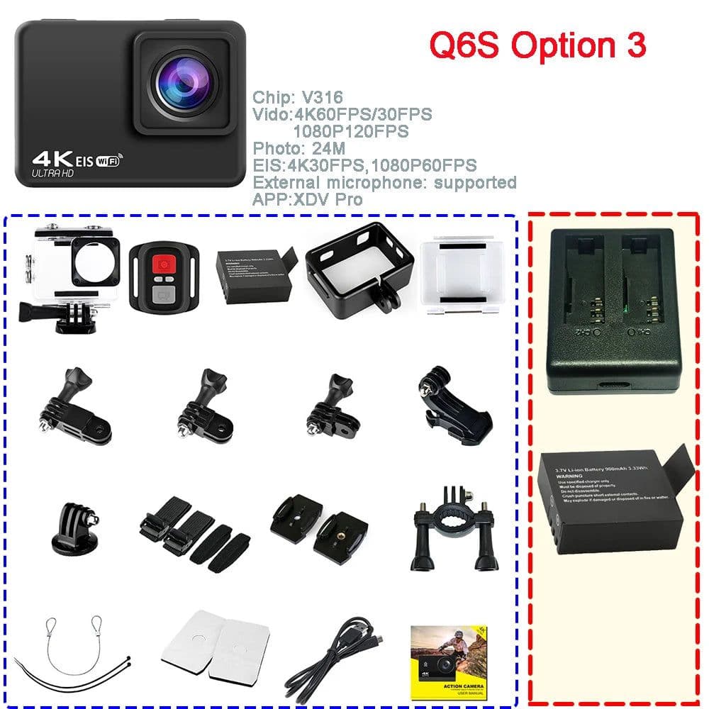 image-Q6S Action Camera Ultra HD 4K/60fps 24MP WiFi 2" IPS Screen170D Underwater 30M Anti-Shake With Sony 386 Lens Helmet Video Camera