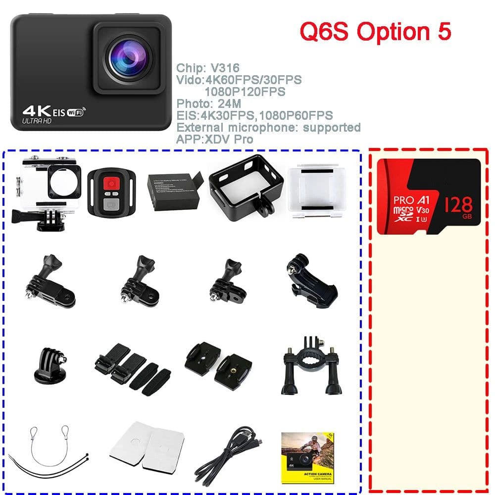 image-Q6S Action Camera Ultra HD 4K/60fps 24MP WiFi 2" IPS Screen170D Underwater 30M Anti-Shake With Sony 386 Lens Helmet Video Camera