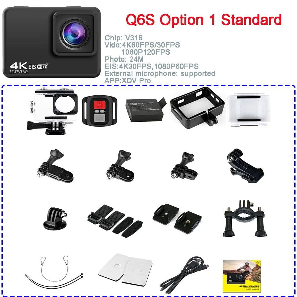 image-Q6S Action Camera Ultra HD 4K/60fps 24MP WiFi 2" IPS Screen170D Underwater 30M Anti-Shake With Sony 386 Lens Helmet Video Camera