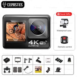 image-CERASTES Action Camera 5K 4K 60FPS WiFi Anti-shake Dual Screen 170° Wide Angle 30m Waterproof Sport Camera with Remote Control