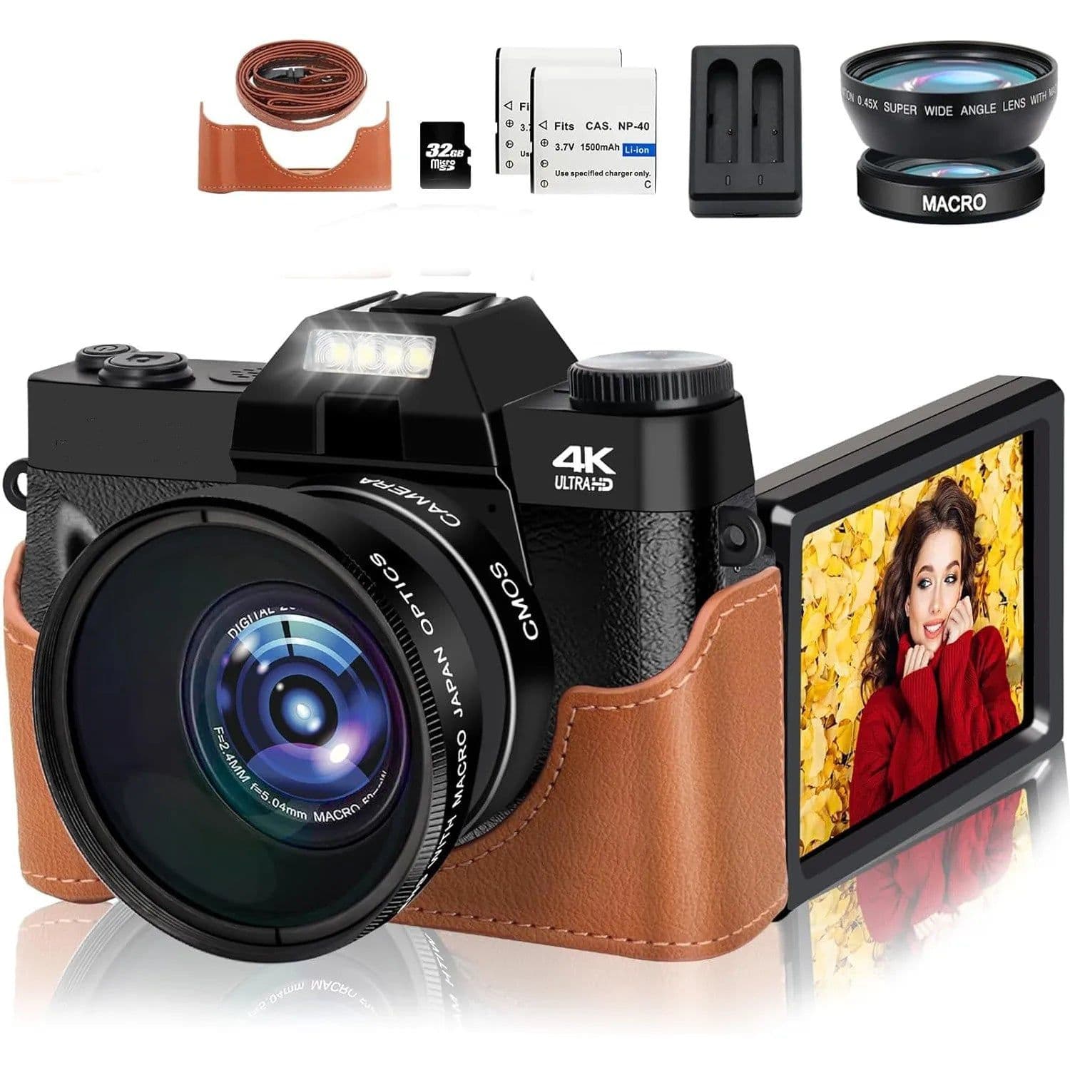 image-Compact Digital Photography Camera 4K WIFI Web Cam Vintage Vlog Video Recorder YouTube 48MP Camcorder 3" Flip Screen Macro Lens