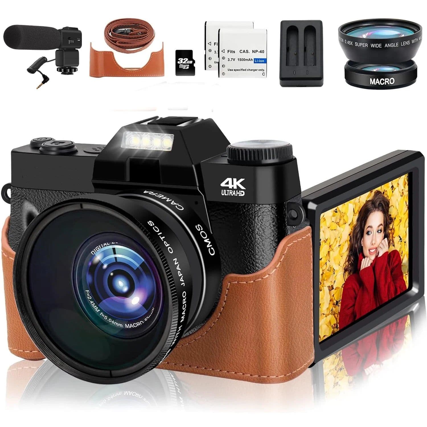image-Compact Digital Photography Camera 4K WIFI Web Cam Vintage Vlog Video Recorder YouTube 48MP Camcorder 3" Flip Screen Macro Lens