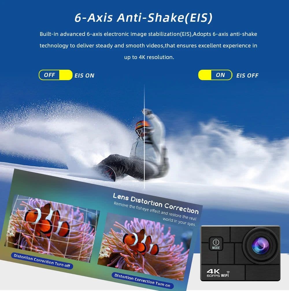 image-Ultra HD 4K/60fps 24MP DVR WiFi 2" 170D Underwater 30M Helmet Vedio Sport Anti-Shake Action Camera With Sony 386 Fisheye Lens