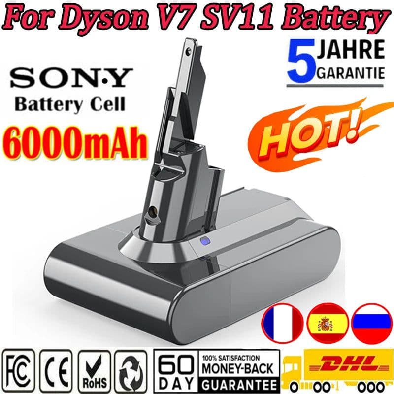 image-6000mAh For Dyson V7 SV11 Battery Absolute Animal Fluffy Replacement Battery Dyson V7 SV11 Handheld Vacuum Cleaner Battery