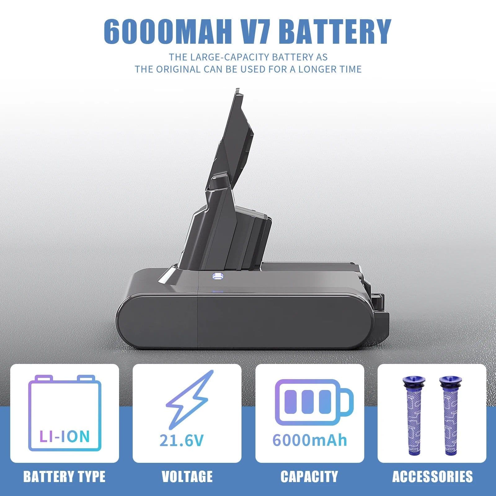 image-6000mAh For Dyson V7 SV11 Battery Absolute Animal Fluffy Replacement Battery Dyson V7 SV11 Handheld Vacuum Cleaner Battery