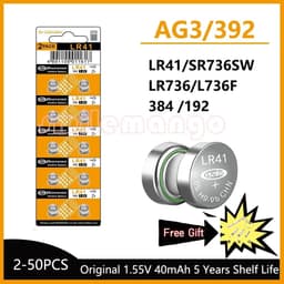 image-Cell Coin Lithium Battery AG3 1.55V 40mAh Button Batteries SR41 192 L736 384 SR41SW CX41 LR41 392 Lamp Chain Finger Light Watch