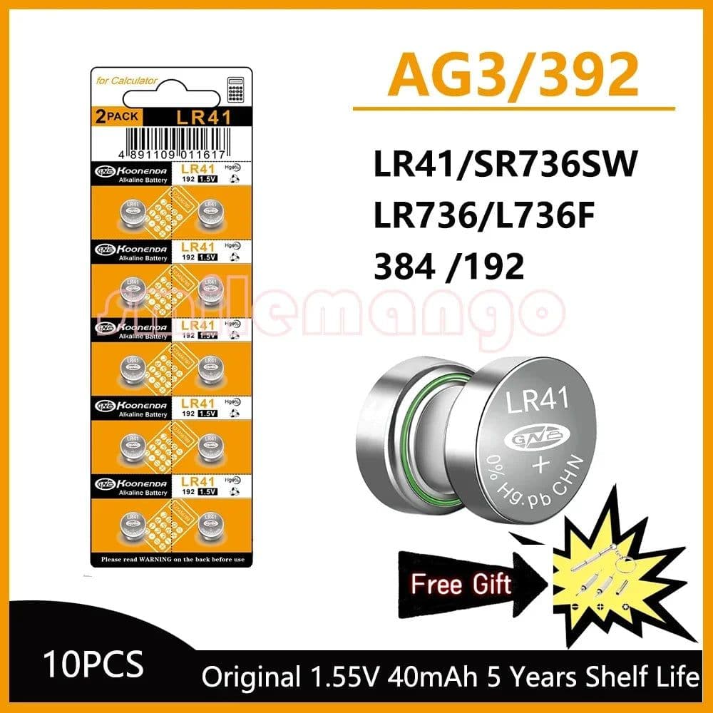 image-Cell Coin Lithium Battery AG3 1.55V 40mAh Button Batteries SR41 192 L736 384 SR41SW CX41 LR41 392 Lamp Chain Finger Light Watch